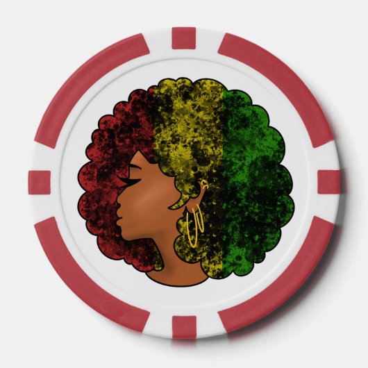 Rasta schwarze Frau in rot-gelb-grün Pokerchips (Vorderseite)