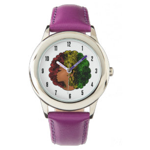 Rasta Schwarze Mädchen Frau Afro rot gelb grün Armbanduhr