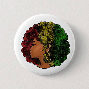 Rasta Schwarze Mädchen Frau Afro rot gelb grün Button