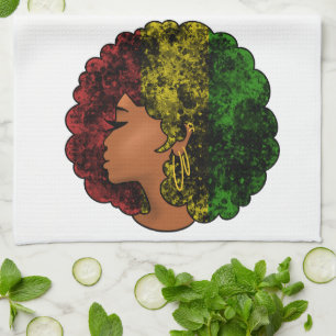 Rasta Schwarze Mädchen Frau Afro rot gelb grün Geschirrtuch