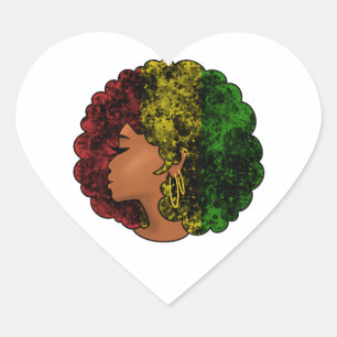 Rasta Schwarze Mädchen Frau Afro rot gelb grün Herz-Aufkleber
