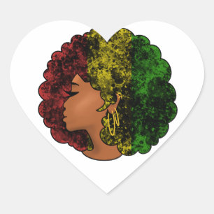 Rasta Schwarze Mädchen Frau Afro rot gelb grün  Herz-Aufkleber