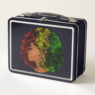 Rasta Schwarze Mädchen Frau Afro rot gelb grün Metall Brotdose