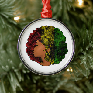 Rasta Schwarze Mädchen Frau Afro rot gelb grün  Ornament Aus Metall