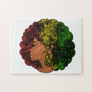 Rasta Schwarze Mädchen Frau Afro rot gelb grün  Puzzle