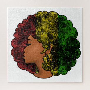 Rasta Schwarze Mädchen Frau Afro rot gelb grün  Puzzle