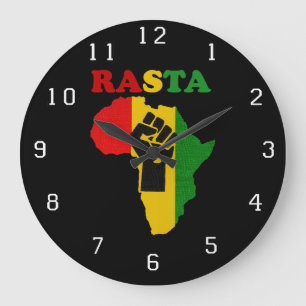 Rasta schwarze Power-Faust über Afrika Große Wanduhr
