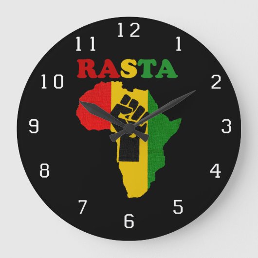 Rasta schwarze Power-Faust über Afrika-Wand-Uhr Große Wanduhr (Vorderseite)