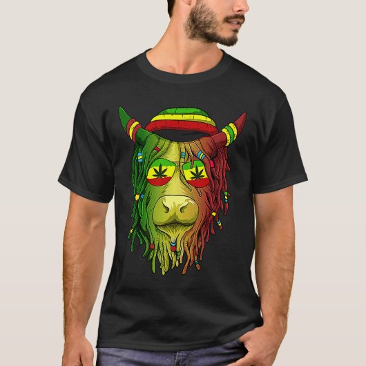 Rasta Scottish Highland Cow Scottish Stoner Cow T-Shirt (Vorderseite)