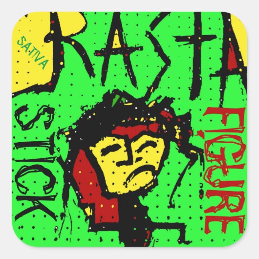 RASTA STRICHMÄNNCHEN SATIVA QUADRATISCHER AUFKLEBER (Vorderseite)