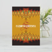 Rasta Tango Gold Lace Monogram Wedding Einladung (Stehend Vorderseite)