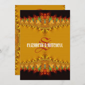 Rasta Tango Gold Lace Monogram Wedding Einladung (Vorne/Hinten)