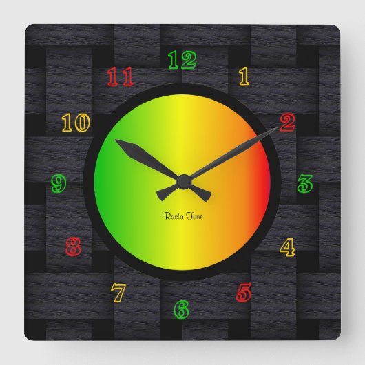 Rasta Time Quadratische Wanduhr (Vorderseite)