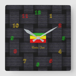 'Rasta Time' Quadratische Wanduhr