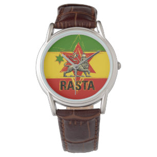 Rasta Watch Löwe von Judah Red Gold Green Design Armbanduhr