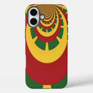 Rastafarben-Thema: spiralförmig rot, grün und gelb iPhone 16 Plus Hülle