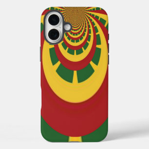Rastafarben-Thema: spiralförmig rot, grün und gelb iPhone 16 Plus Hülle