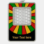 RASTAFARI FLAG BUTTON RAYS + Ihr Foto & Text Rahmen-Ornament Silber (Vorderseite)