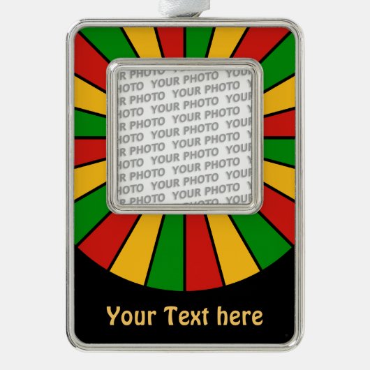 RASTAFARI FLAG BUTTON RAYS + Ihr Foto & Text Rahmen-Ornament Silber (Vorderseite)