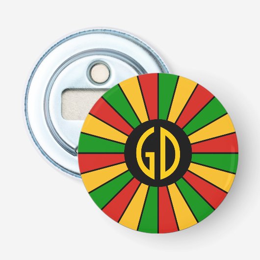 RASTAFARI FLAG BUTTON RAYS + Ihr Zeichen oder Mono Flaschenöffner (Vorderseite)