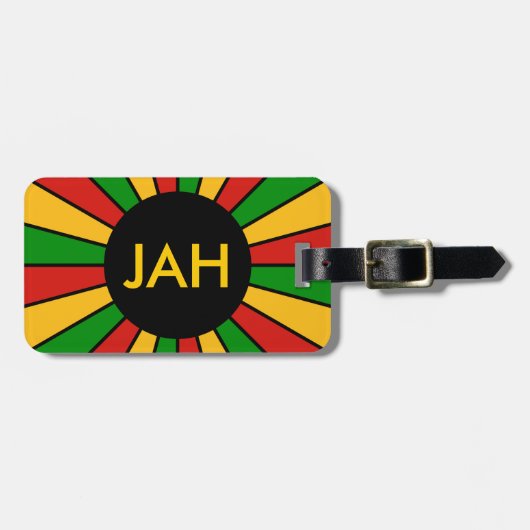 RASTAFARI FLAG BUTTON RAYS + Ihr Zeichen oder Mono Gepäckanhänger (Vorderseite horizontal)