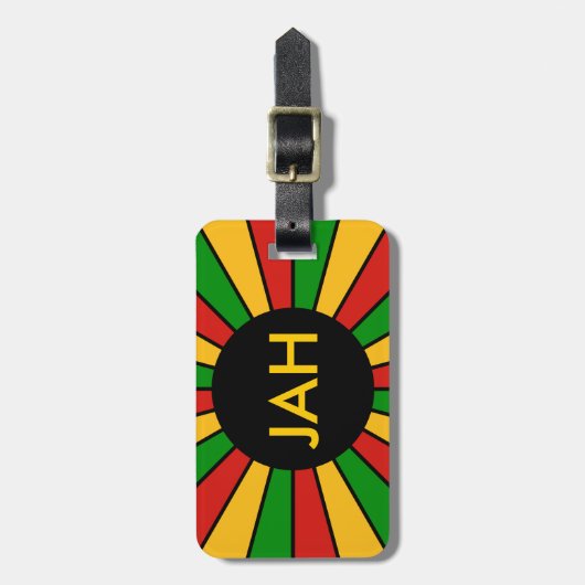 RASTAFARI FLAG BUTTON RAYS + Ihr Zeichen oder Mono Gepäckanhänger (Vorderseite vertikal)