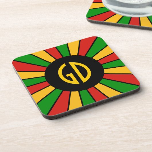 RASTAFARI FLAG BUTTON RAYS + Ihr Zeichen oder Mono Getränkeuntersetzer (Linke Seite)