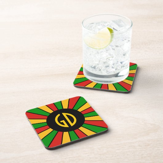 RASTAFARI FLAG BUTTON RAYS + Ihr Zeichen oder Mono Getränkeuntersetzer (Rechte Seite)