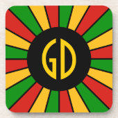 RASTAFARI FLAG BUTTON RAYS + Ihr Zeichen oder Mono Getränkeuntersetzer (Vorderseite)