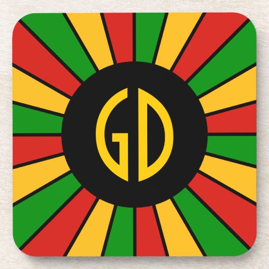 RASTAFARI FLAG BUTTON RAYS + Ihr Zeichen oder Mono Getränkeuntersetzer (Vorderseite)