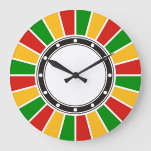 RASTAFARI FLAG BUTTON RAYS + Ihr Zeichen oder Mono Große Wanduhr