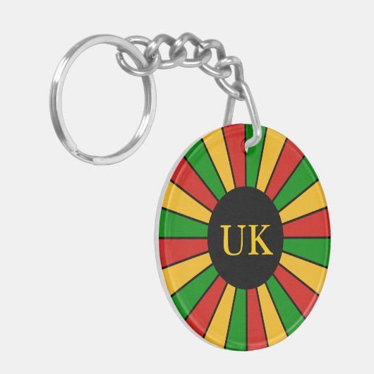 RASTAFARI FLAG BUTTON RAYS + Ihr Zeichen oder Mono Schlüsselanhänger (Vorderseite links)