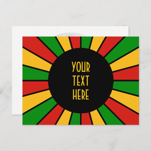 RASTAFARI FLAG BUTTON RAYS + Ihr Zeichen oder Text Postkarte (Vorne/Hinten)