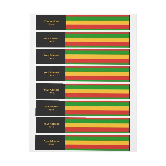 RASTAFARI FLAG FARBEN + Ihr Text Rundum-Adressaufkleber (Bogen)