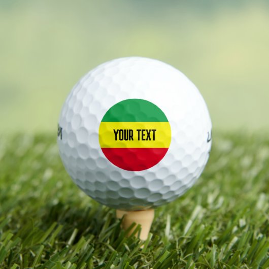 Rastafari flag golf ball set with custom text (Insitu T-Shirt)