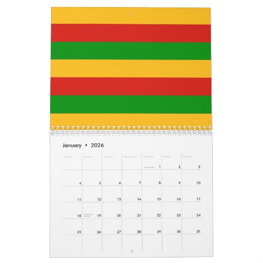 RASTAFARI FLAGGE FÄRBT KALENDER für Ihre eigenen (Jan 2026)