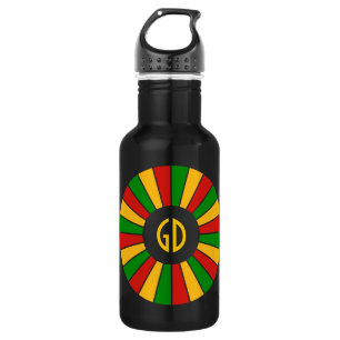 RASTAFARI FLAGGEN-KNOPF-STRAHLEN + Ihr Zeichen Trinkflasche