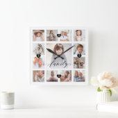 Raster-Collage für das Foto Family Script Quadratische Wanduhr (Zuhause)