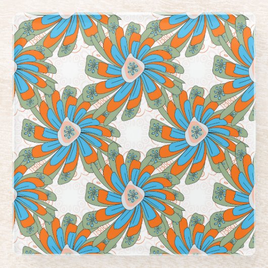 Raster Floral Abstrakt Textil Print Glasuntersetzer (Vorderseite)