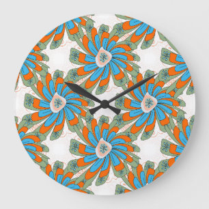 Raster Floral Abstrakt Textil Print Große Wanduhr