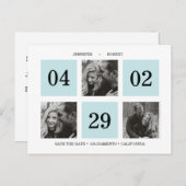 Rasterkollage | Blau | SAVE THE DATE Ankündigungspostkarte (Vorne/Hinten)