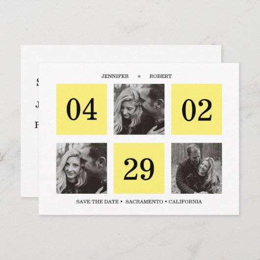 Rasterkollage | Gelb | SAVE THE DATE Ankündigungspostkarte (Vorne/Hinten)