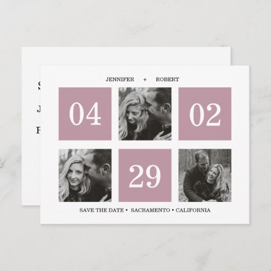 Rasterkollage | Malvenfarben | Datum freihalten Ankündigungspostkarte (Vorne/Hinten)