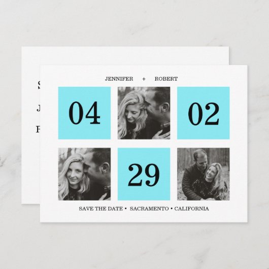 Rasterkollage | Neon Blue | SAVE THE DATE Ankündigungspostkarte (Vorne/Hinten)