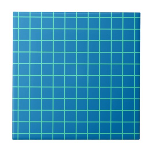 Rastermuster in Blau und Mintgrün Fliese (Vorderseite)