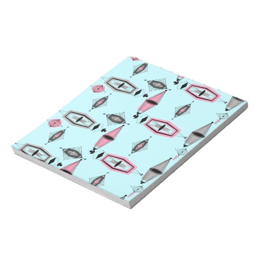 Rasterrosa und graues Muster Notepad Notizblock (Rotiert)