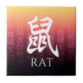 Rat 鼠 Red Gold Chinese Zodiac Lunar Symbol Fliese (Vorderseite)