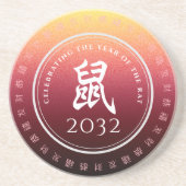 Rat 鼠 Red Gold Chinese Zodiac Lunar Symbol Getränkeuntersetzer (Vorne)