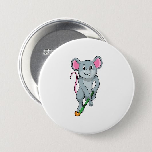 Rat auf Hockey mit Hockey-Fledermaus Button (Vorne & Hinten)