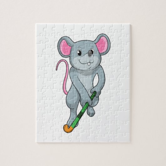 Rat auf Hockey mit Hockey-Fledermaus Puzzle (Vertikal)